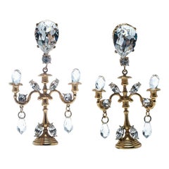 Dolce and Gabbana Crystal Candle Gold Tone Clip-on Chandelier Earrings