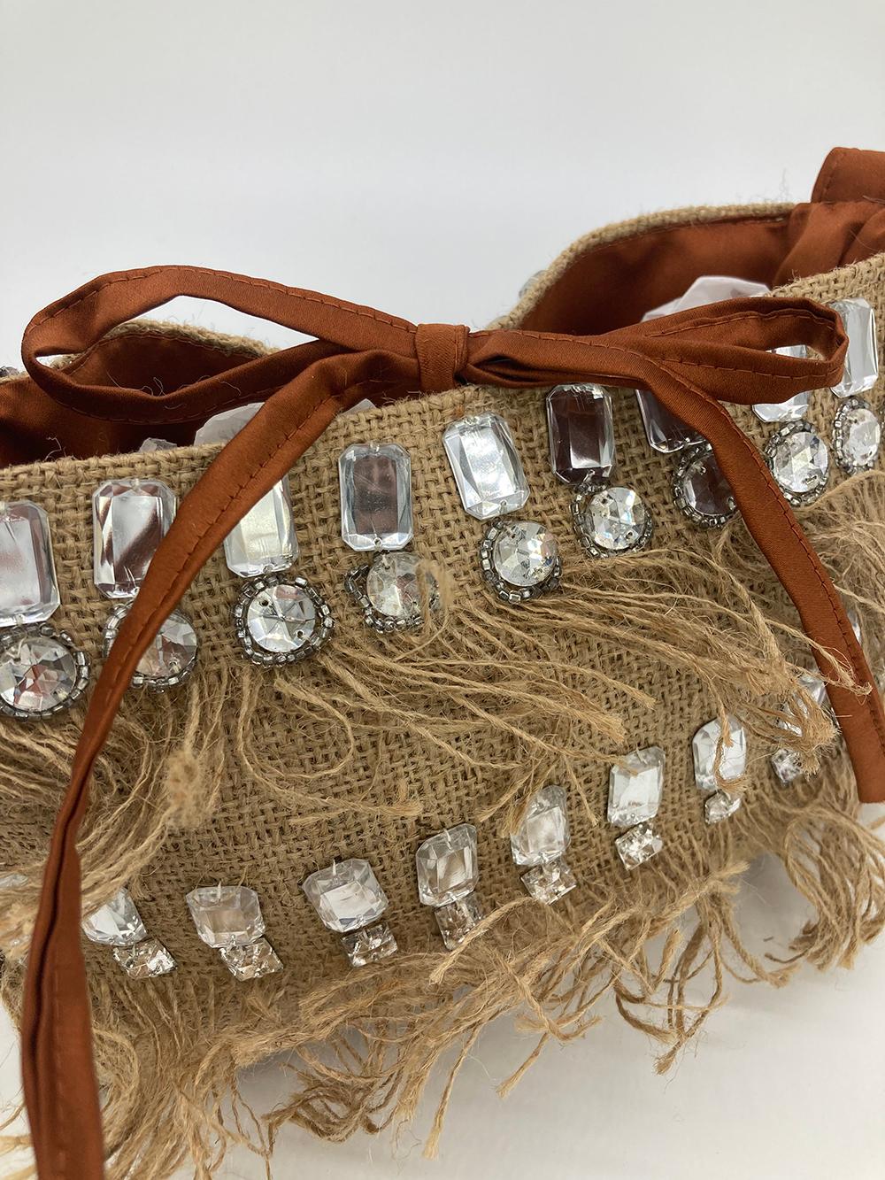 Women's Dolce and Gabbana Crystal Rhinestone Burlap Shoulder Bag For Sale