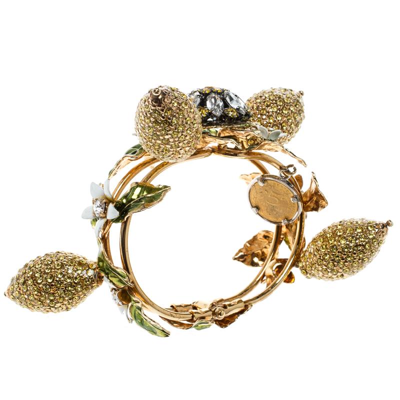 Dolce and Gabbana Crystal Studded Lemon Gold Tone Floral Bracelet
