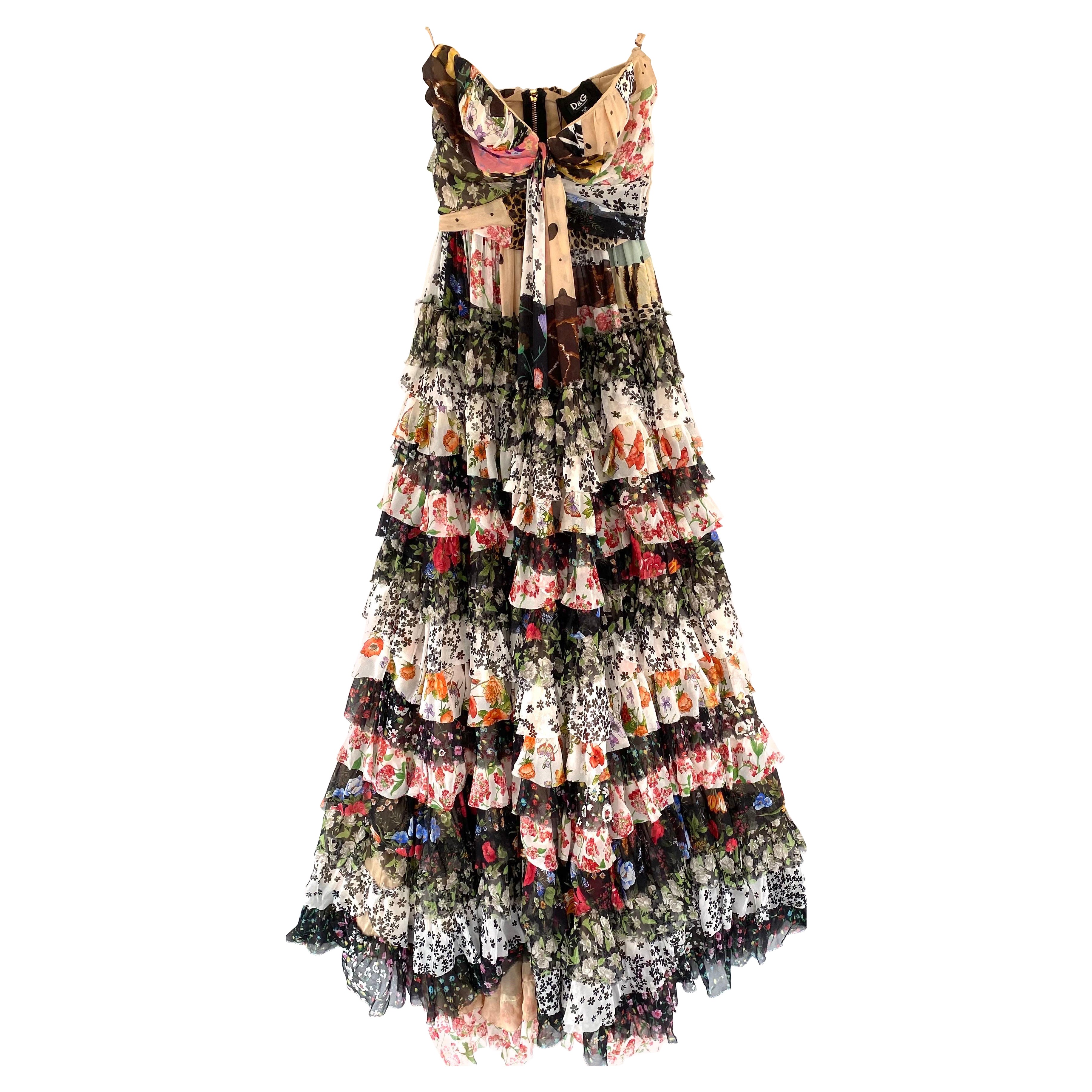 Dolce and Gabbana D and G Spring 2008 Runway Silk Tiered Corset Maxi Dress NWT