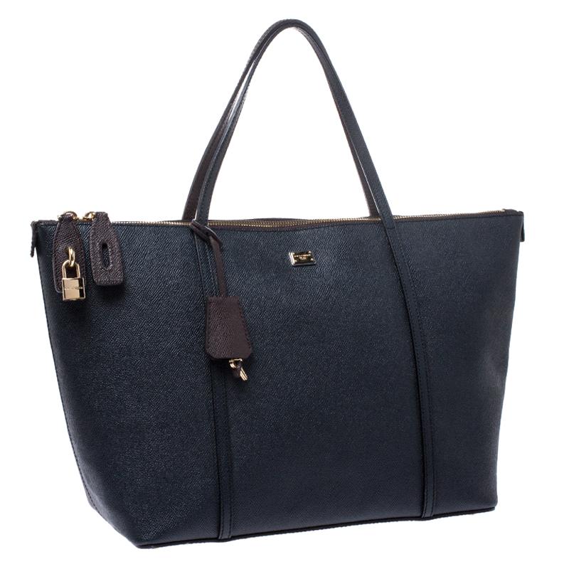 Black Dolce and Gabbana Dark Blue Leather Miss Escape Tote