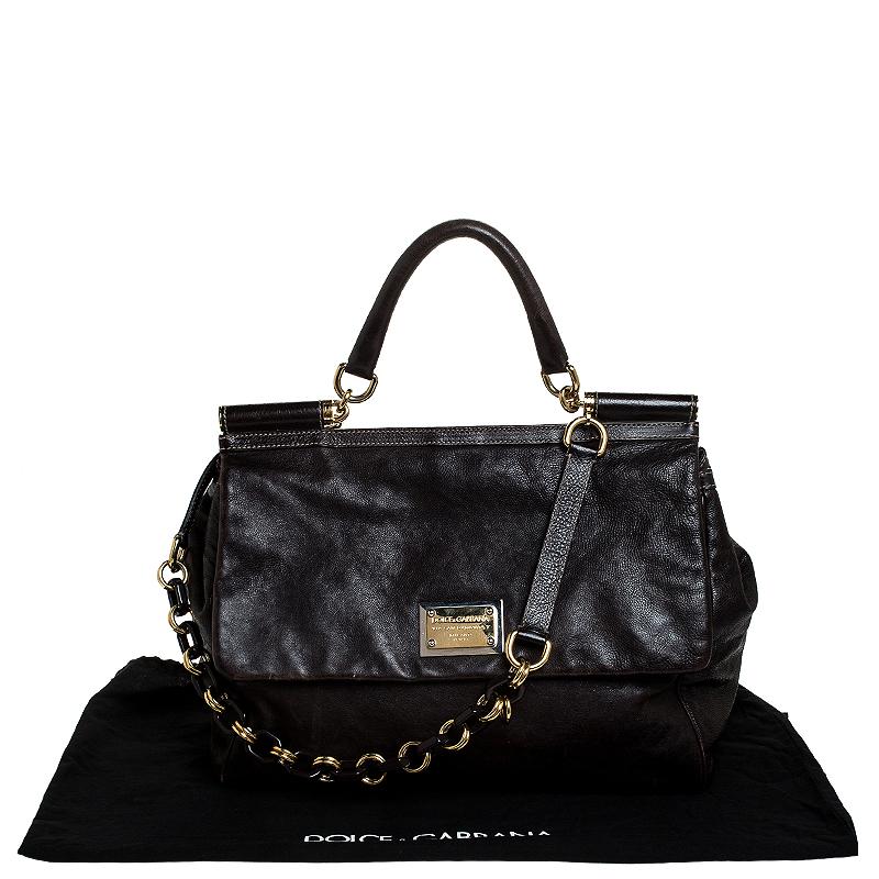 Dolce and Gabbana Dark Brown Leather Top Handle Miss Sicily Bag 5