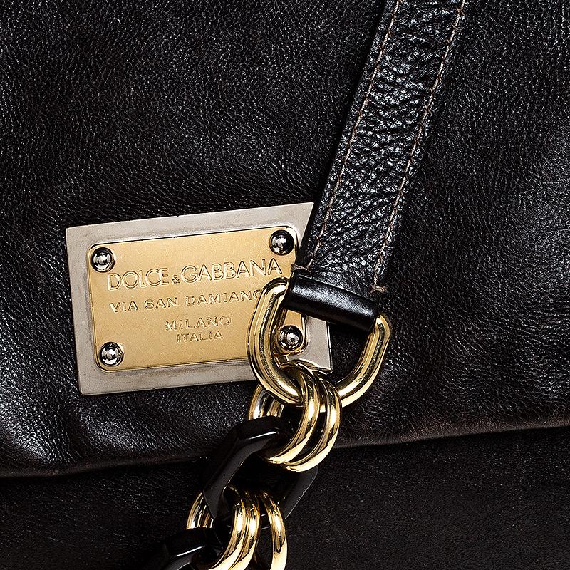 Dolce and Gabbana Dark Brown Leather Top Handle Miss Sicily Bag In Good Condition In Dubai, Al Qouz 2