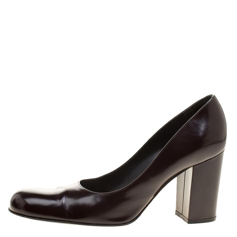 Women's Dolce and Gabbana Dark Brown Patent Leather Block Heel Pumps Size 38