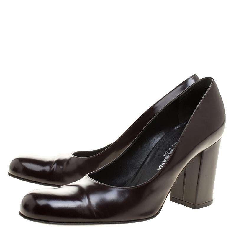Dolce and Gabbana Dark Brown Patent Leather Block Heel Pumps Size 38 1