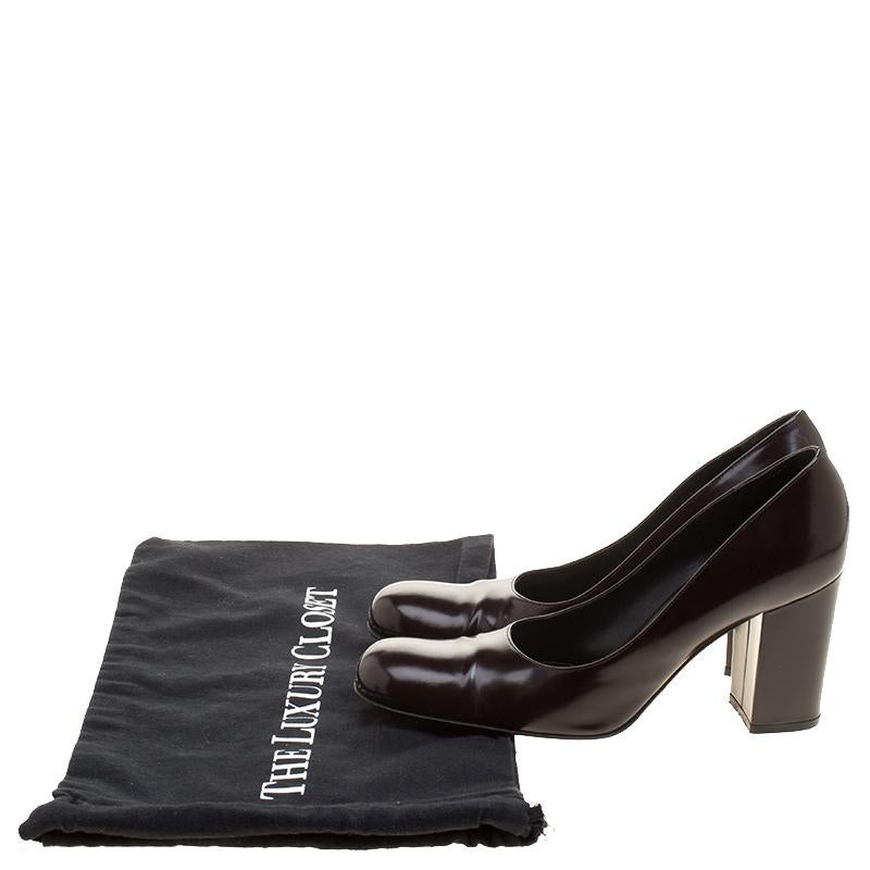 Dolce and Gabbana Dark Brown Patent Leather Block Heel Pumps Size 38 3