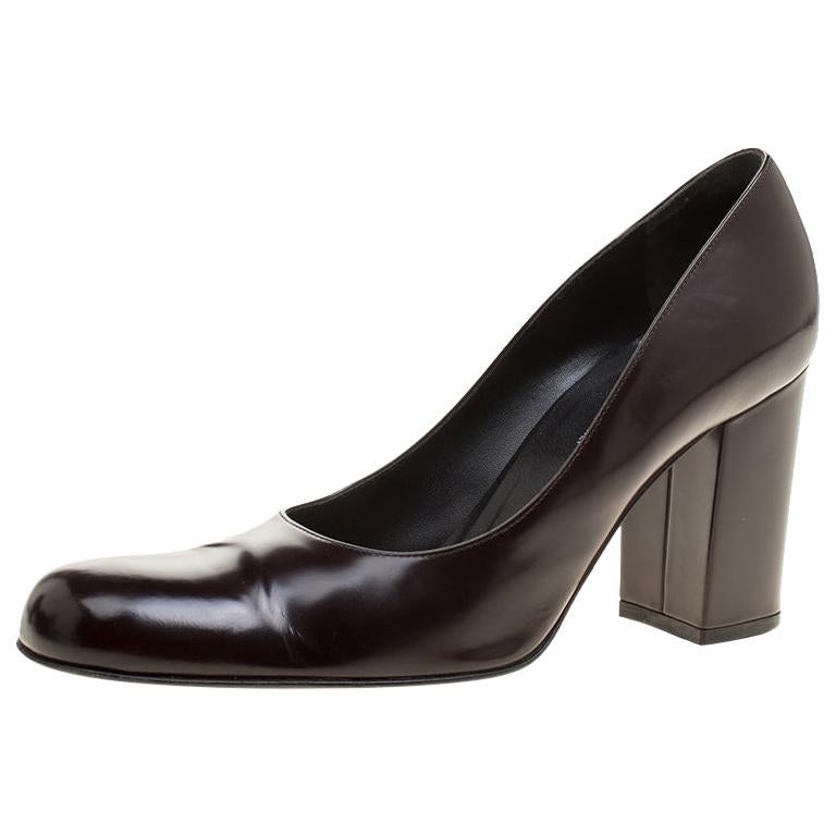 Dolce and Gabbana Dark Brown Patent Leather Block Heel Pumps Size 38
