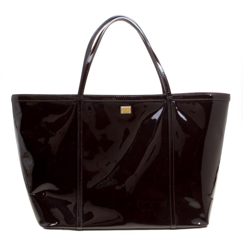 Dolce and Gabbana Dark Brown Patent Leather Miss Escape Tote