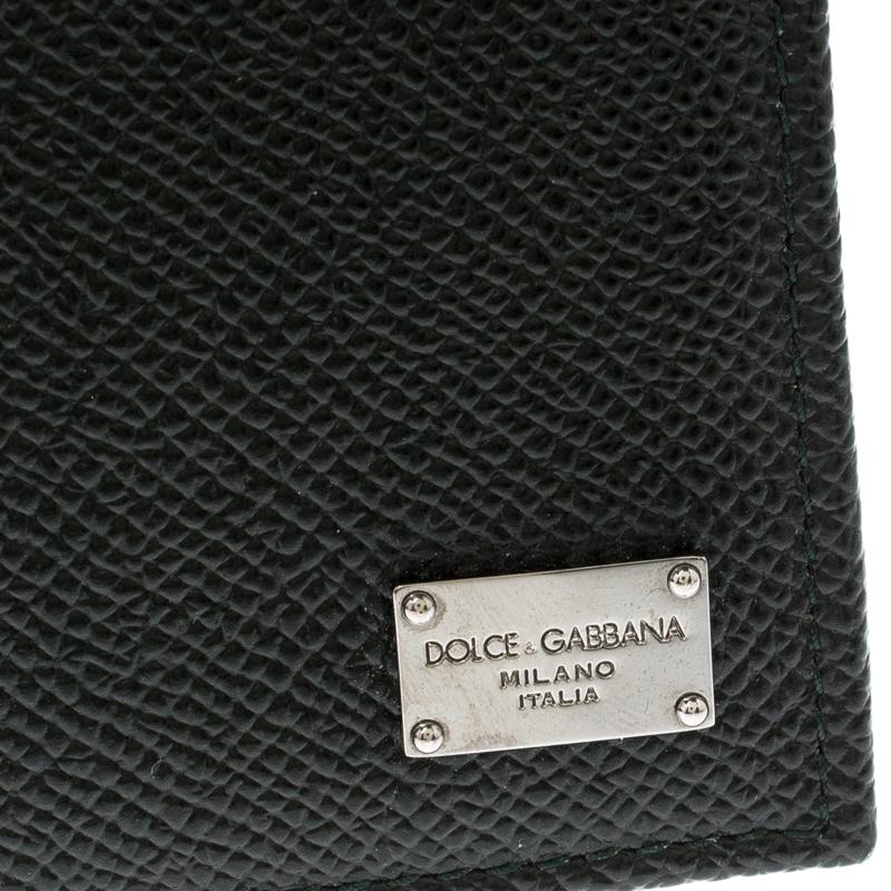 Dolce and Gabbana Dark Green Leather Money Clip Bifold Card Holder 1
