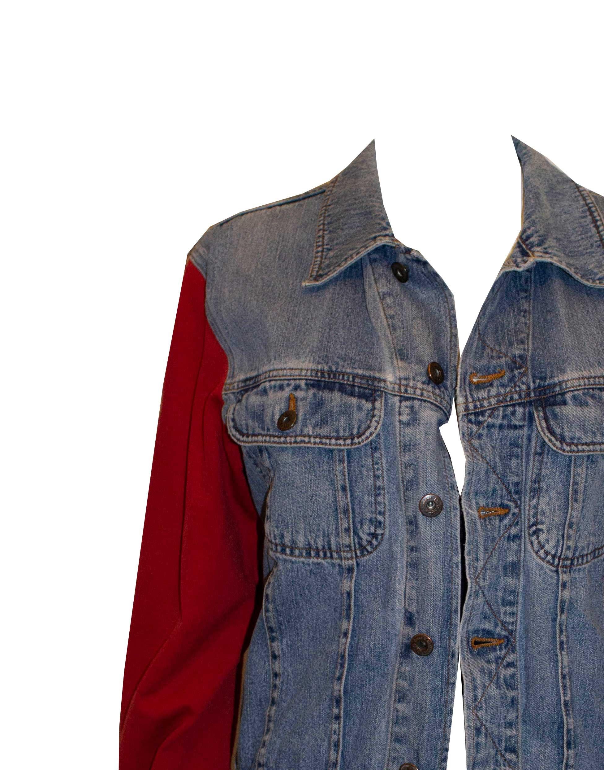 Dolce  and  Gabbana Denim Jacket with Fabric Sleaves 1