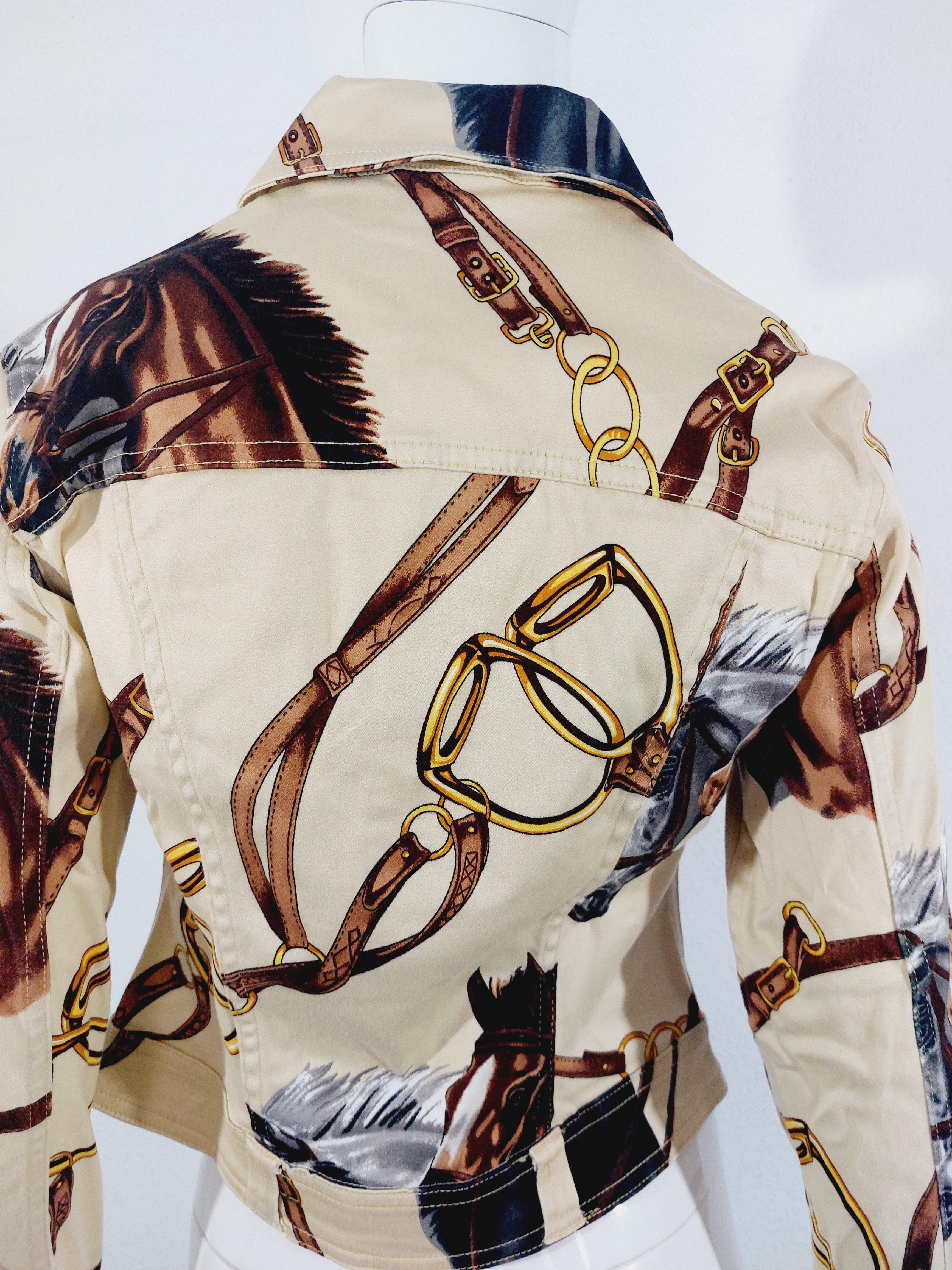 Dolce and Gabbana D&G Equestrian Cowboy Western Indian Horse Print Jacket Denim 6
