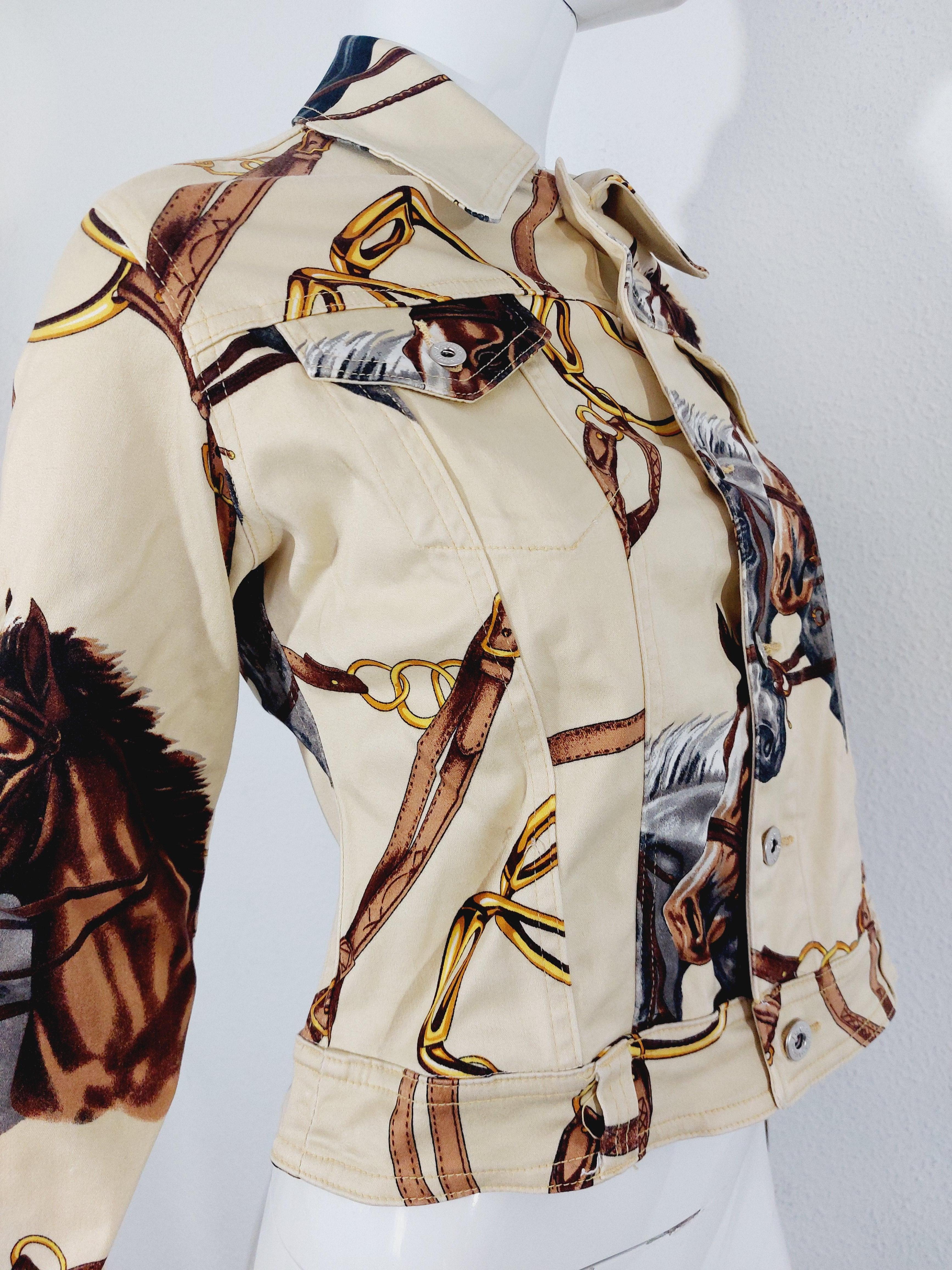 Dolce and Gabbana D&G Equestrian Cowboy Western Indian Horse Print Jacket Denim In Excellent Condition In PARIS, FR