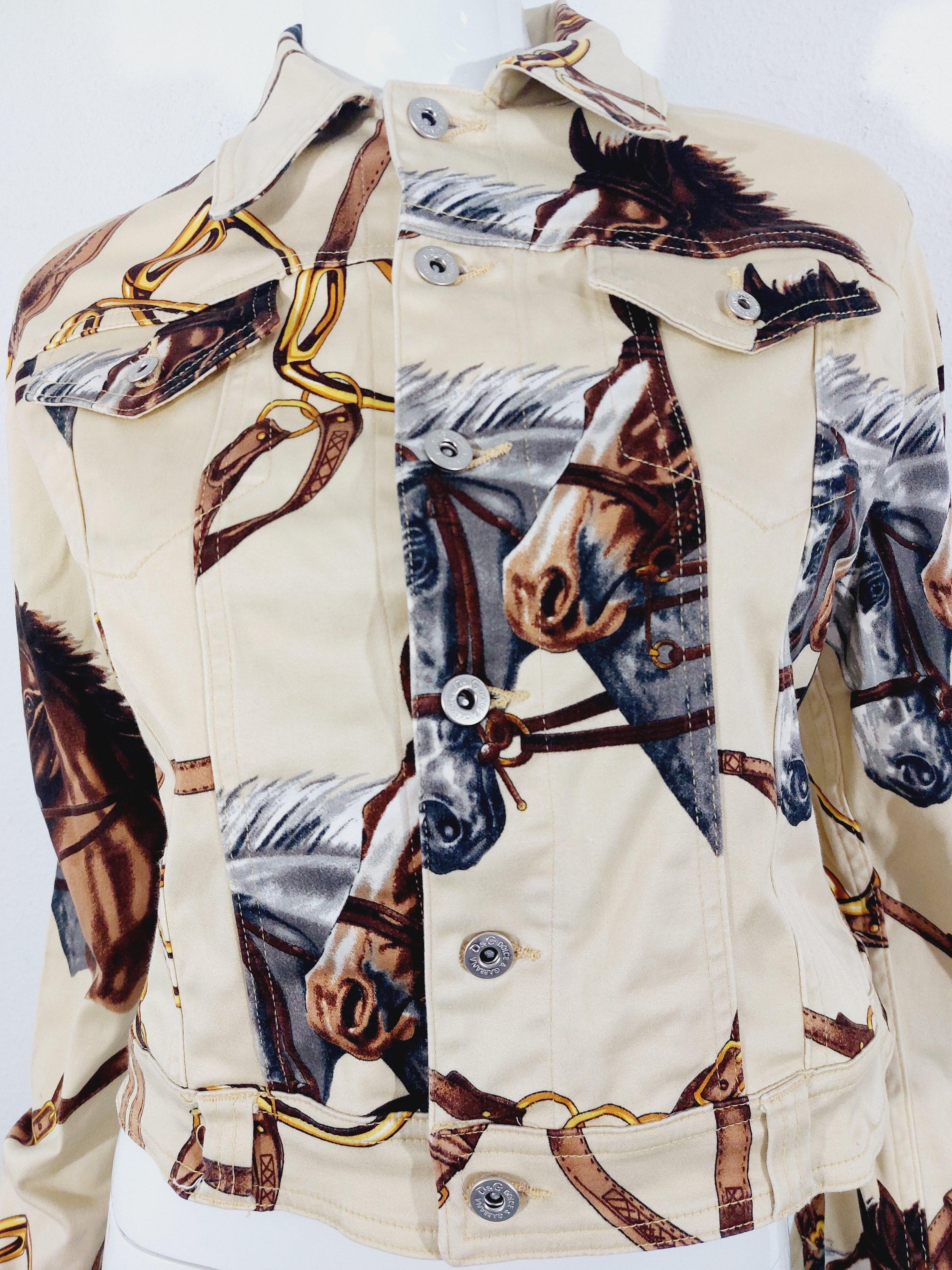 Dolce and Gabbana D&G Equestrian Cowboy Western Indian Horse Print Jacket Denim 2