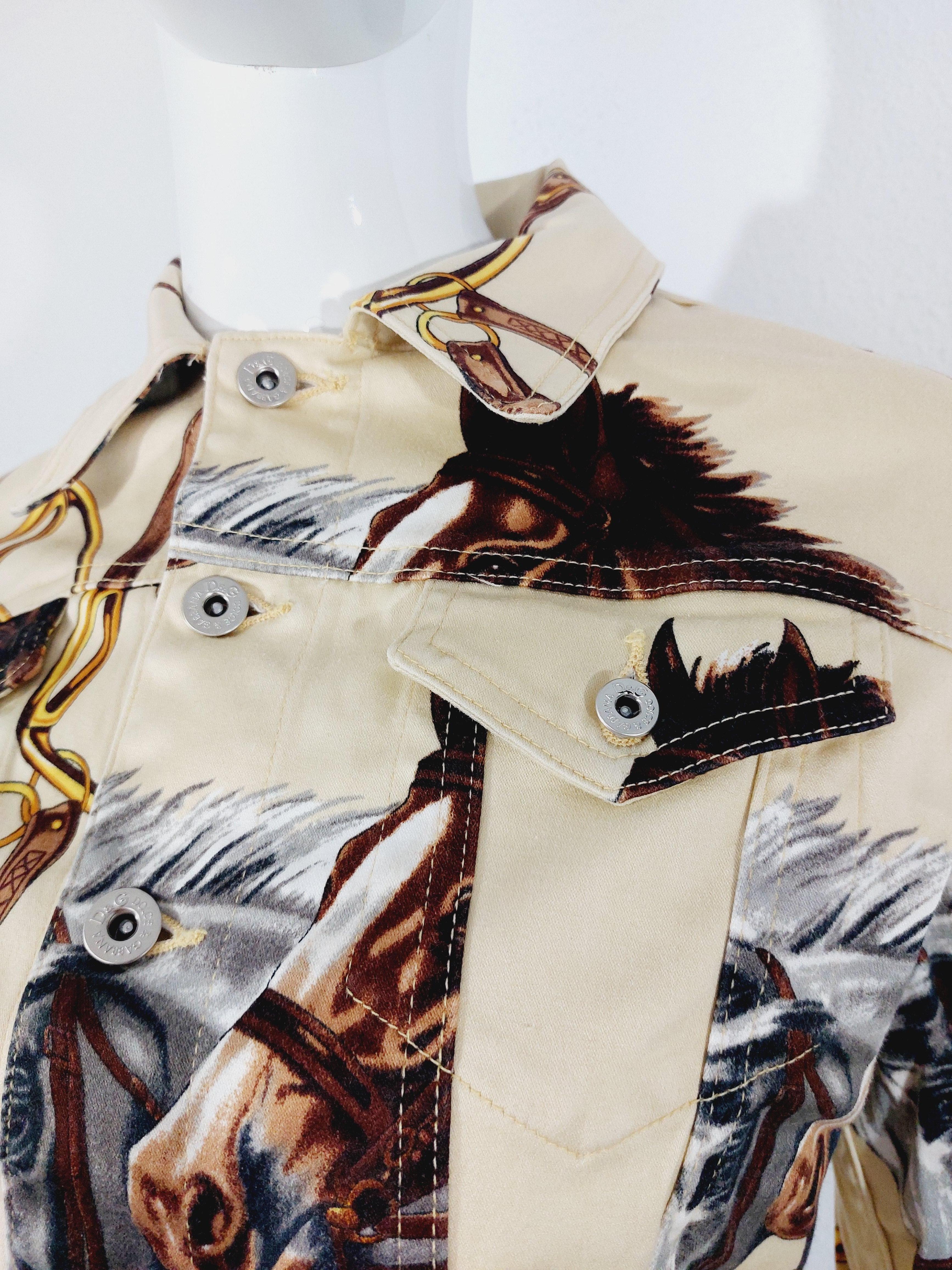 Dolce and Gabbana D&G Equestrian Cowboy Western Indian Horse Print Jacket Denim For Sale 4