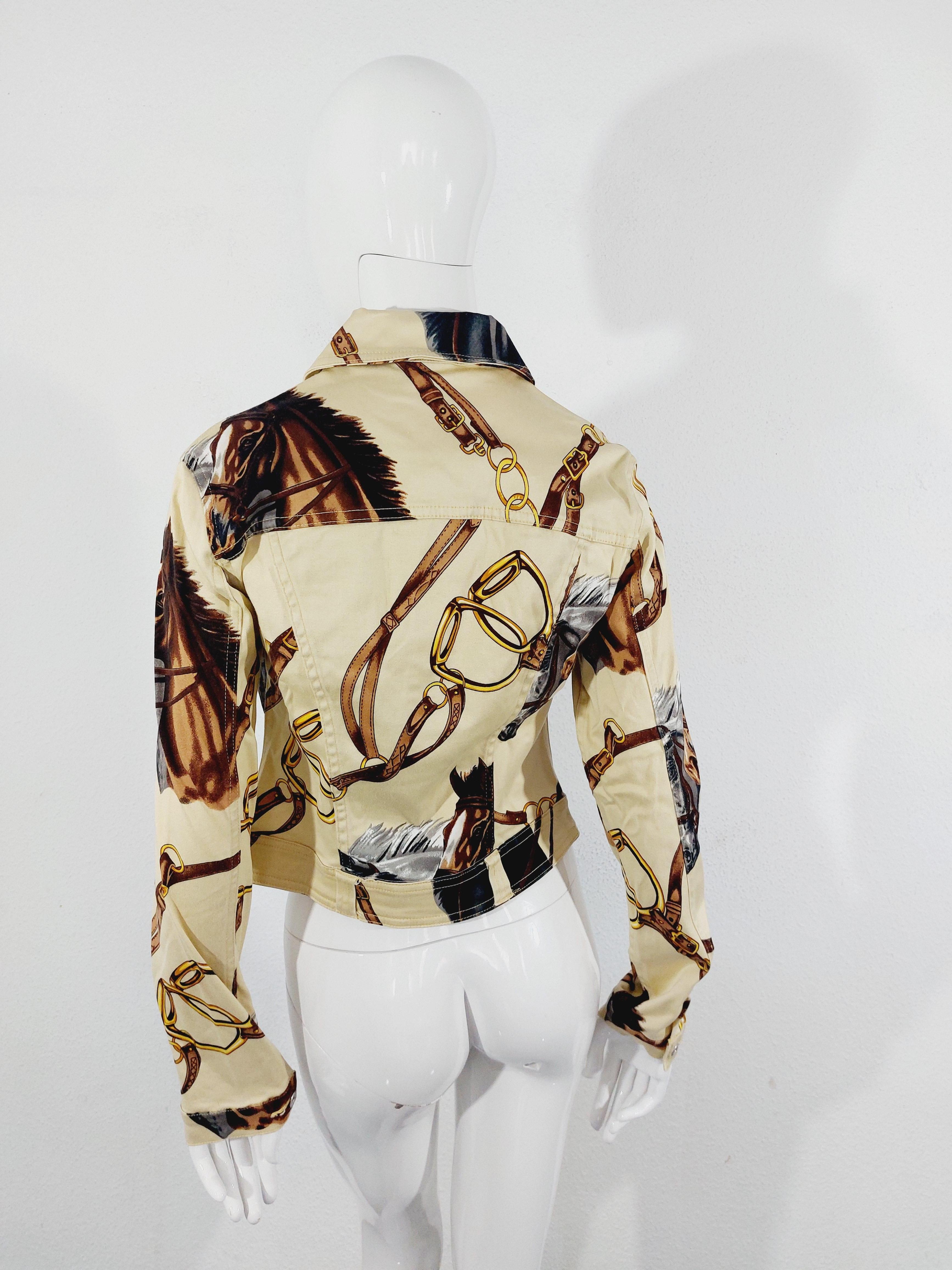 Dolce and Gabbana D&G Equestrian Cowboy Western Indian Horse Print Jacket Denim For Sale 5