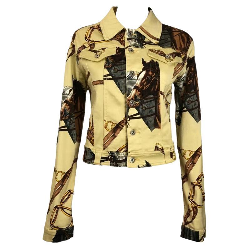 Dolce and Gabbana D&G Equestrian Cowboy Western Indian Horse Print Jacket Denim For Sale