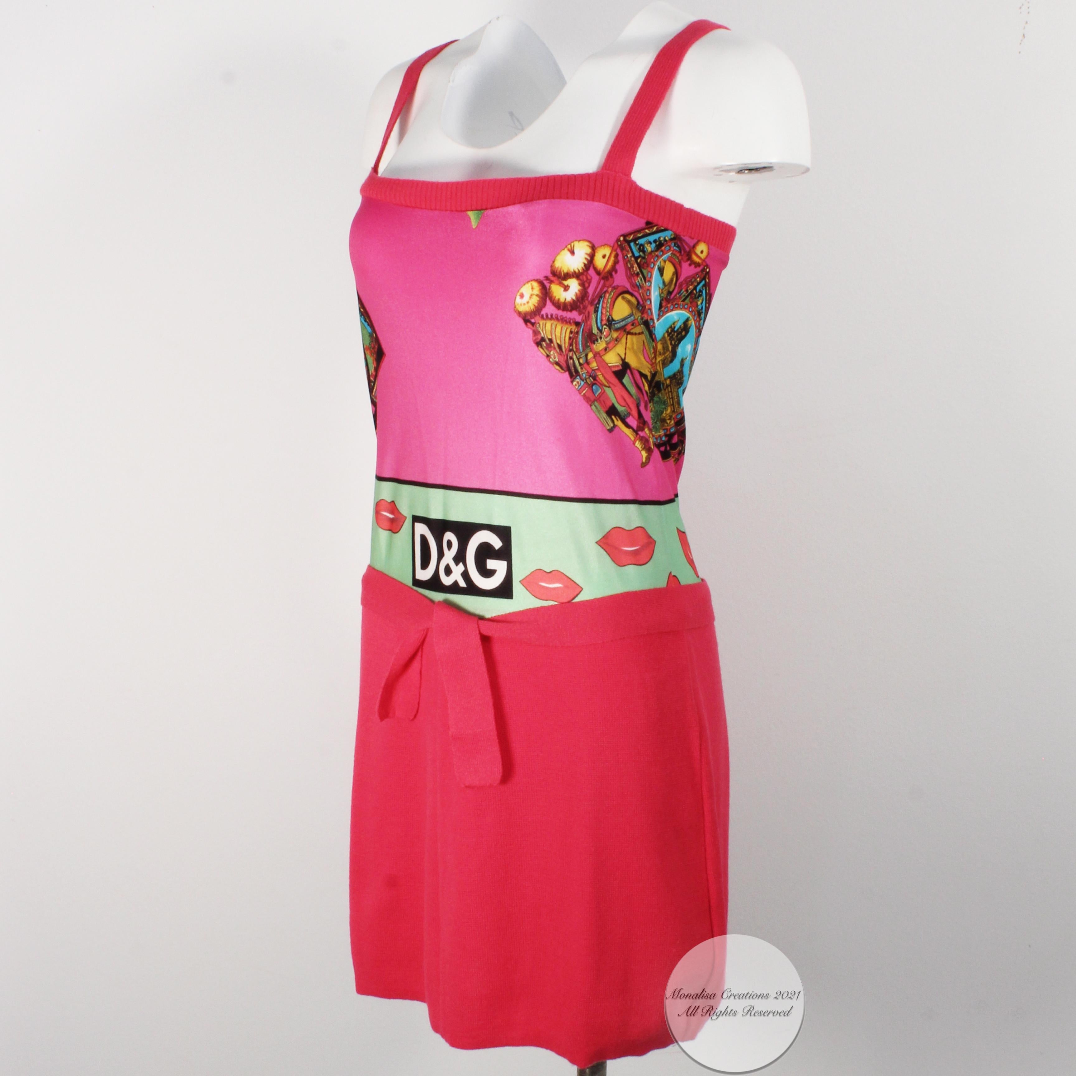 Dolce and Gabbana D&G Halter Dress Pink Satin Knit Graphic Lips Pattern  3