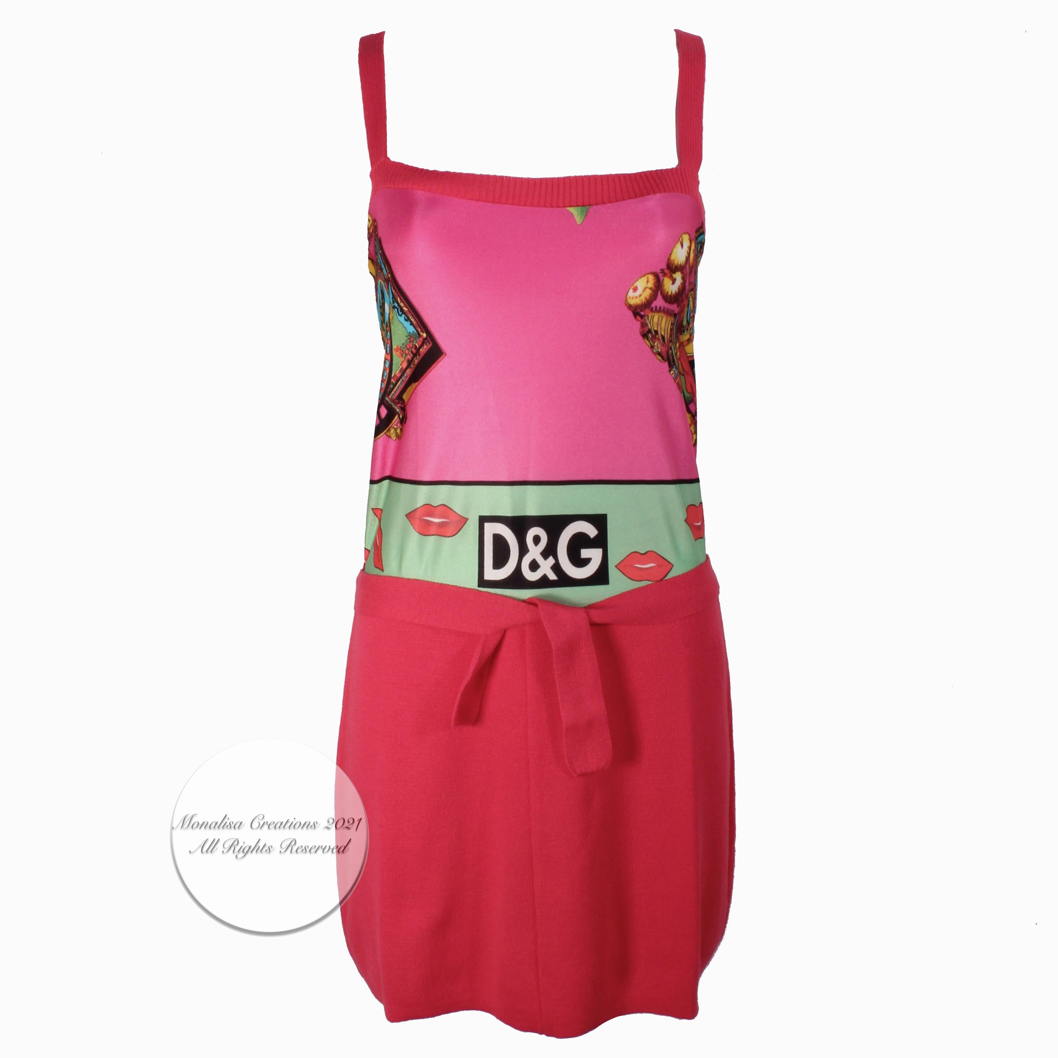 Dolce and Gabbana D&G Halter Dress Pink Satin Knit Graphic Lips Pattern  4