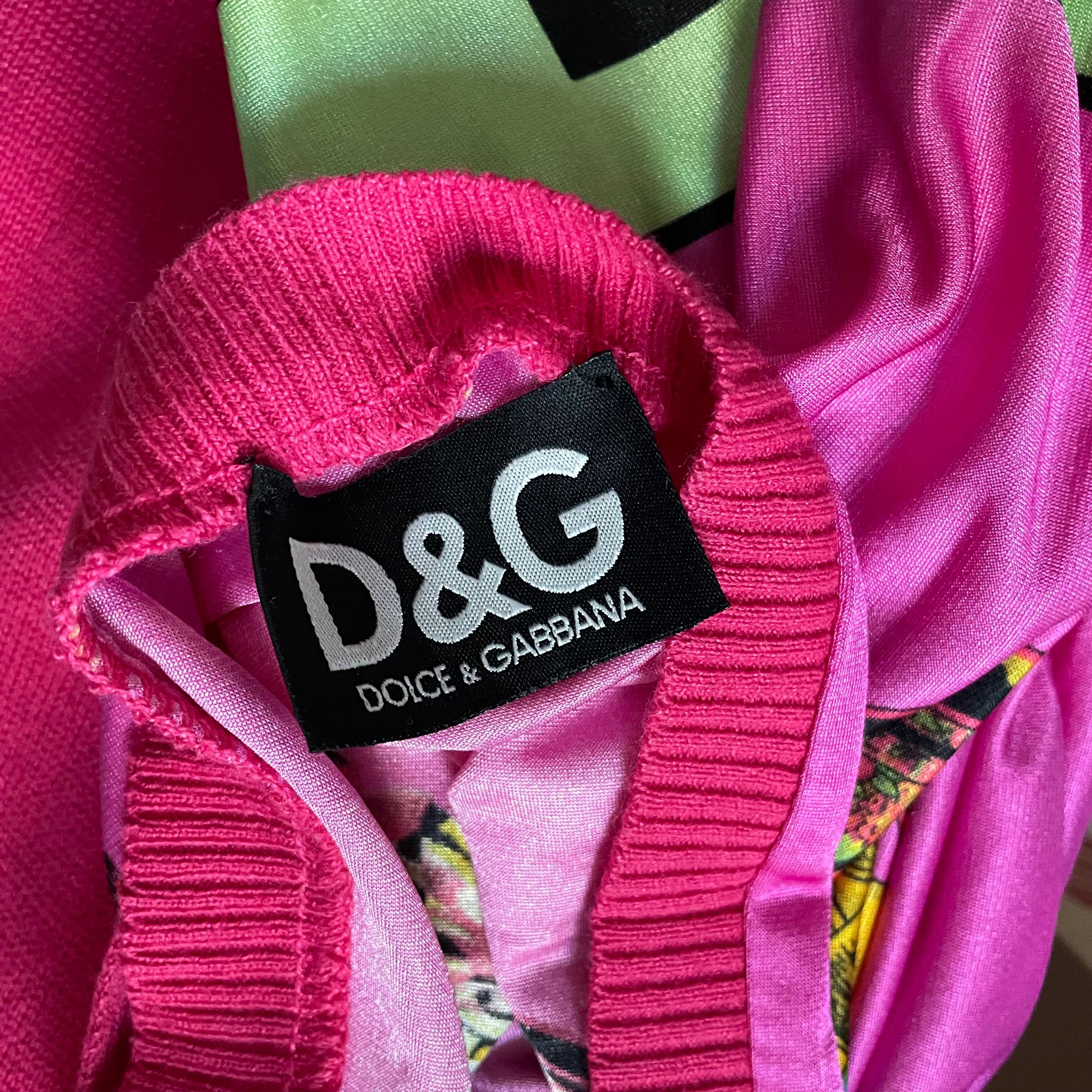 Dolce and Gabbana D&G Halter Dress Pink Satin Knit Graphic Lips Pattern  5