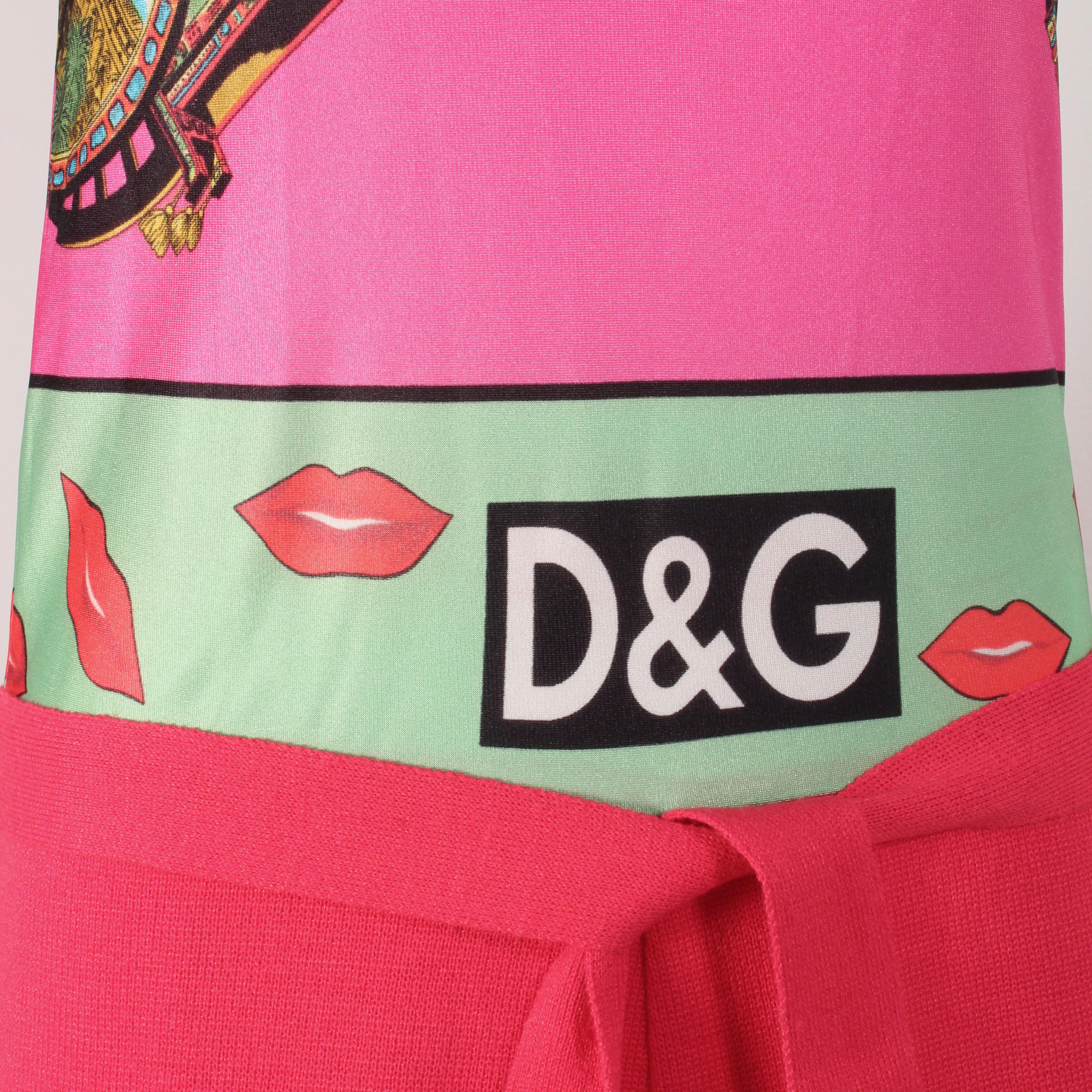 Dolce and Gabbana D&G Halter Dress Pink Satin Knit Graphic Lips Pattern  In Good Condition In Port Saint Lucie, FL