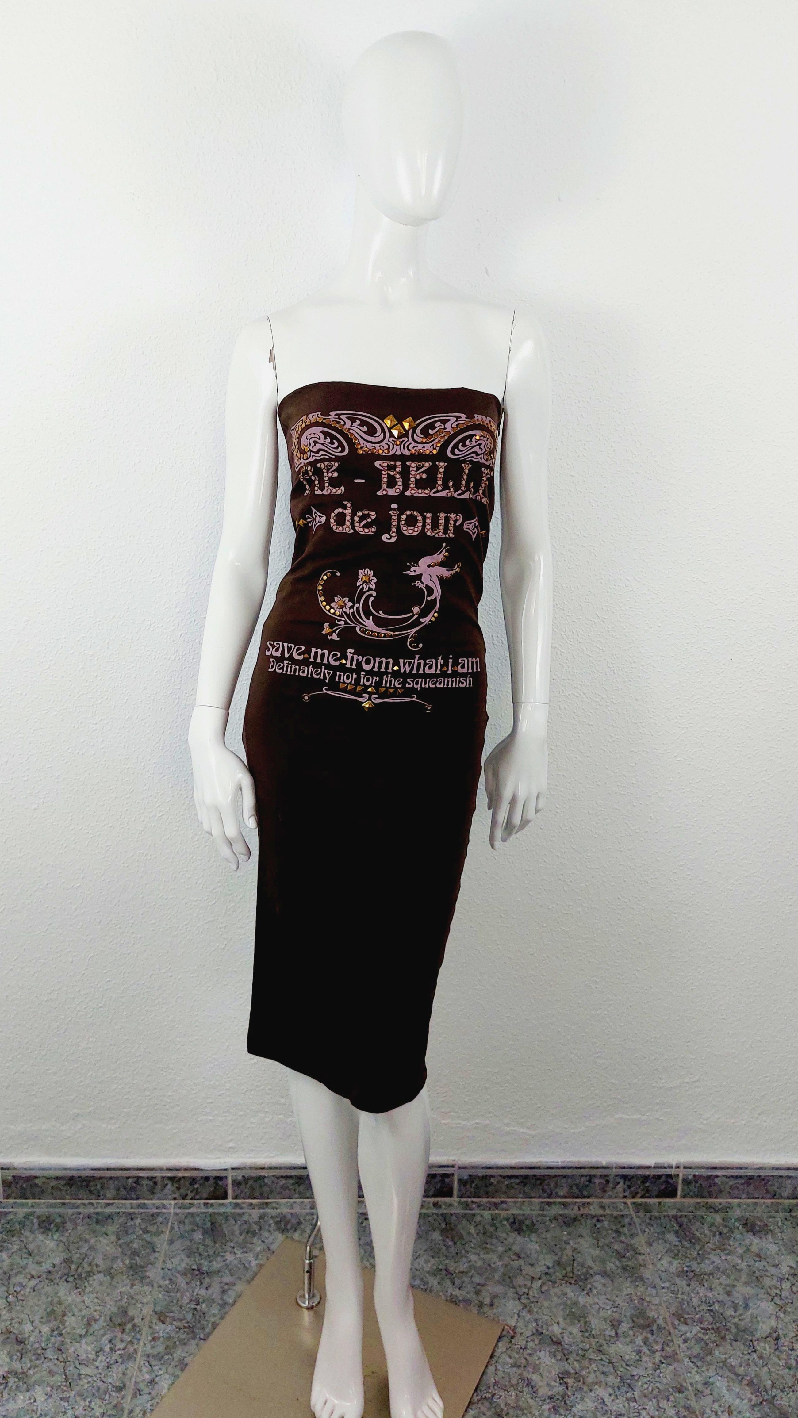 Dolce and Gabbana D&G Re-Belle De Jour Rivet Metal Embellished Bird Tube Y2K Vintage 90’a Maxi Brown Tube Dress

 Re-Belle De Jour 
‘Save me from what I am, definitely not for the squeamish’ 

Iconic tube dress from D&G by Dolce & Gabbana. Complete
