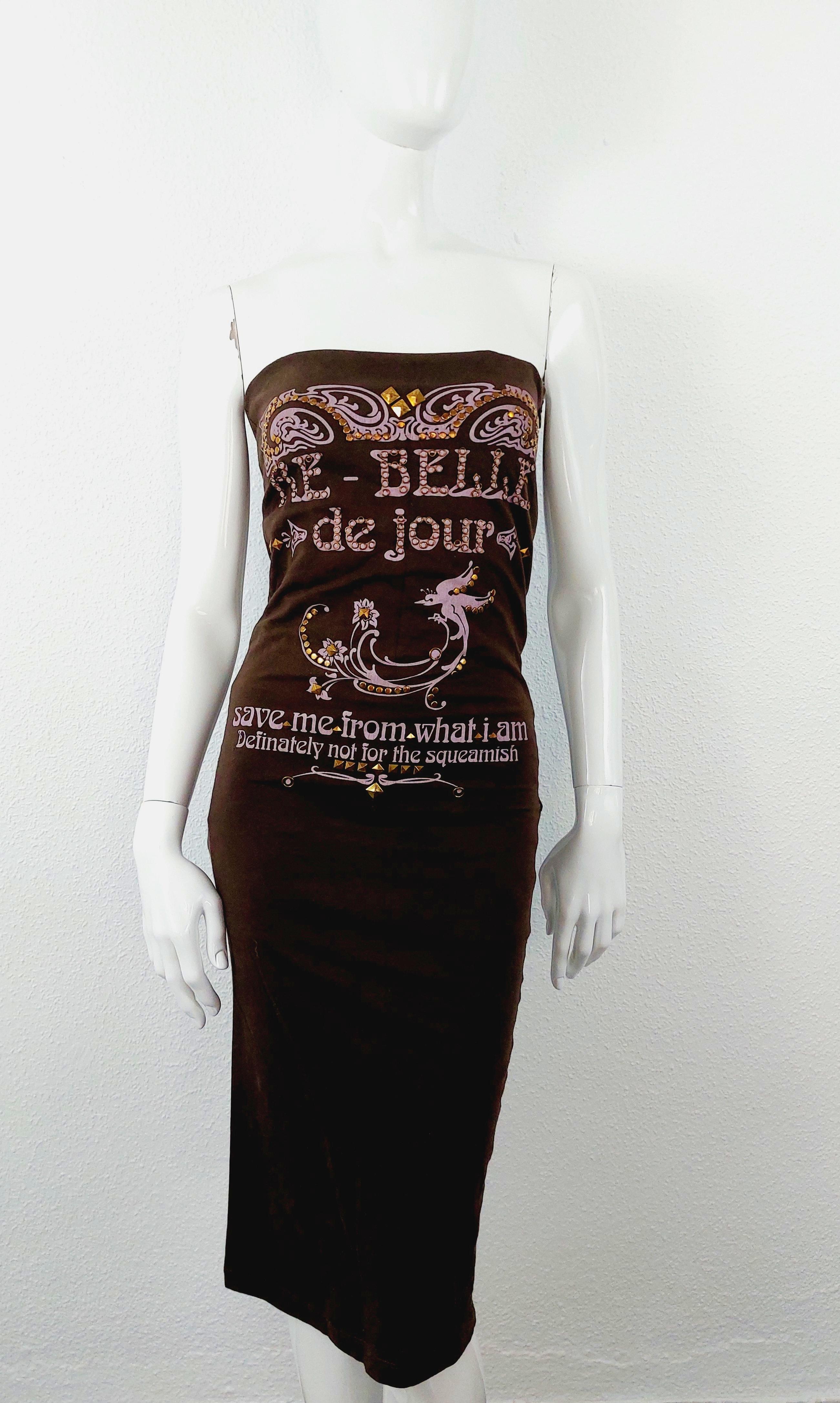 Black Dolce and Gabbana D&G Re-Belle De Jour Rivet Metal Embellished Bird Tube Dress For Sale