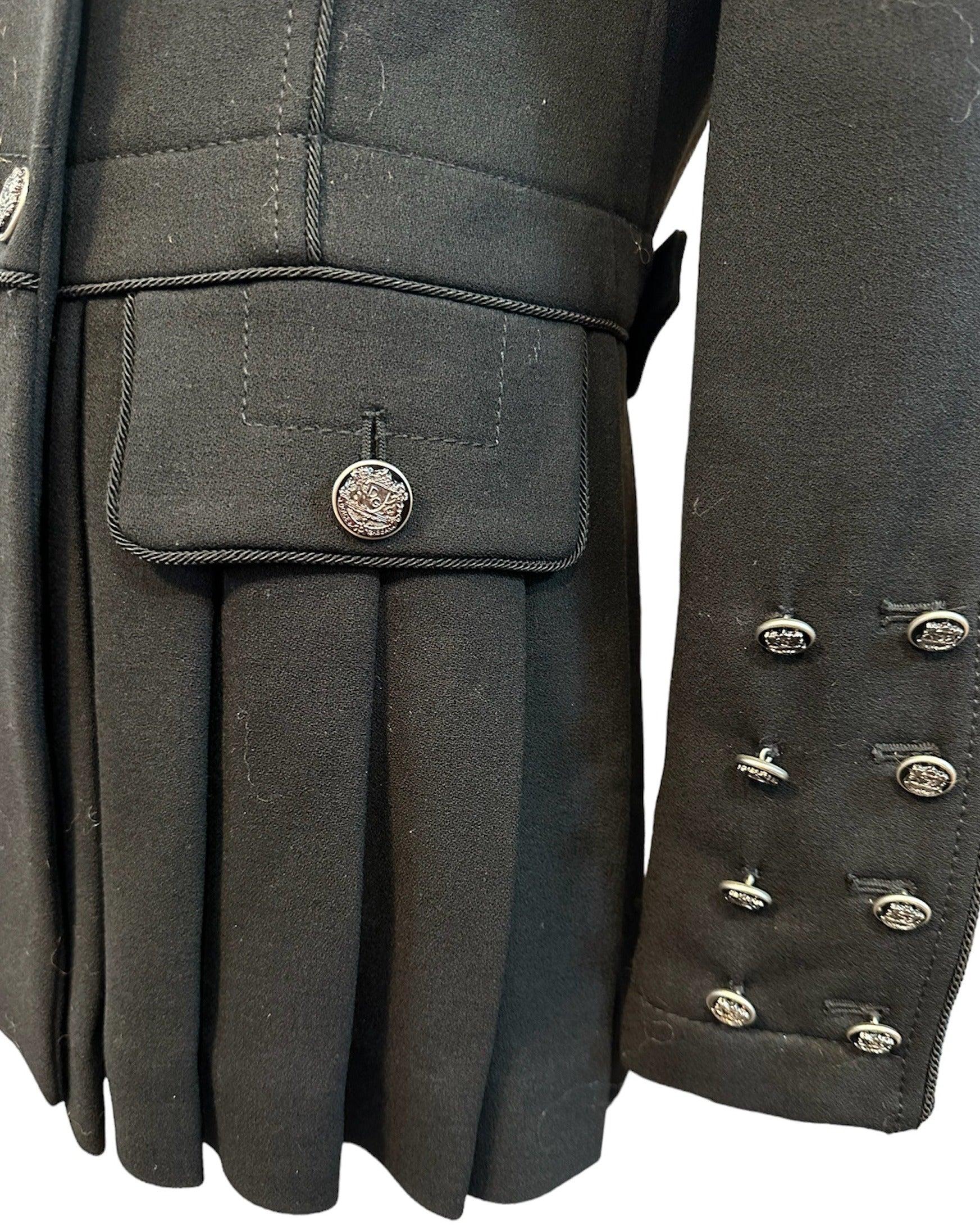 Dolce and Gabbana Dramatic Black Wool Military Inspired Coat, 2000s In Excellent Condition For Sale In Los Angeles, CA