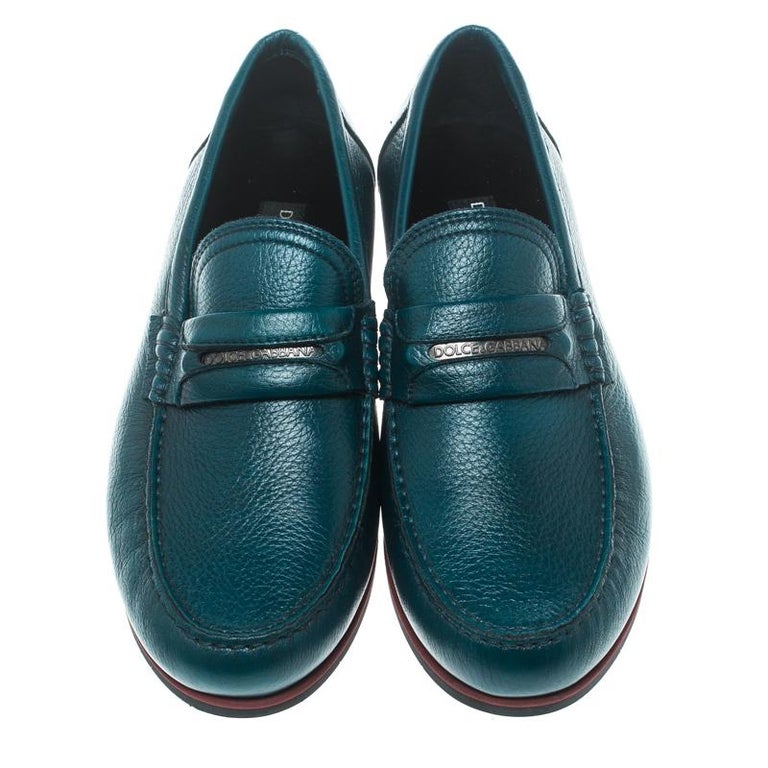 Dolce and Gabbana Emerald Green Leather Genova Loafers Size 41 For Sale