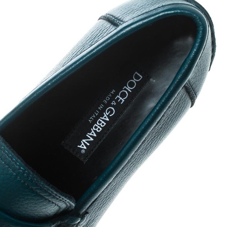 Dolce and Gabbana Emerald Green Leather Genova Loafers Size 41 For Sale