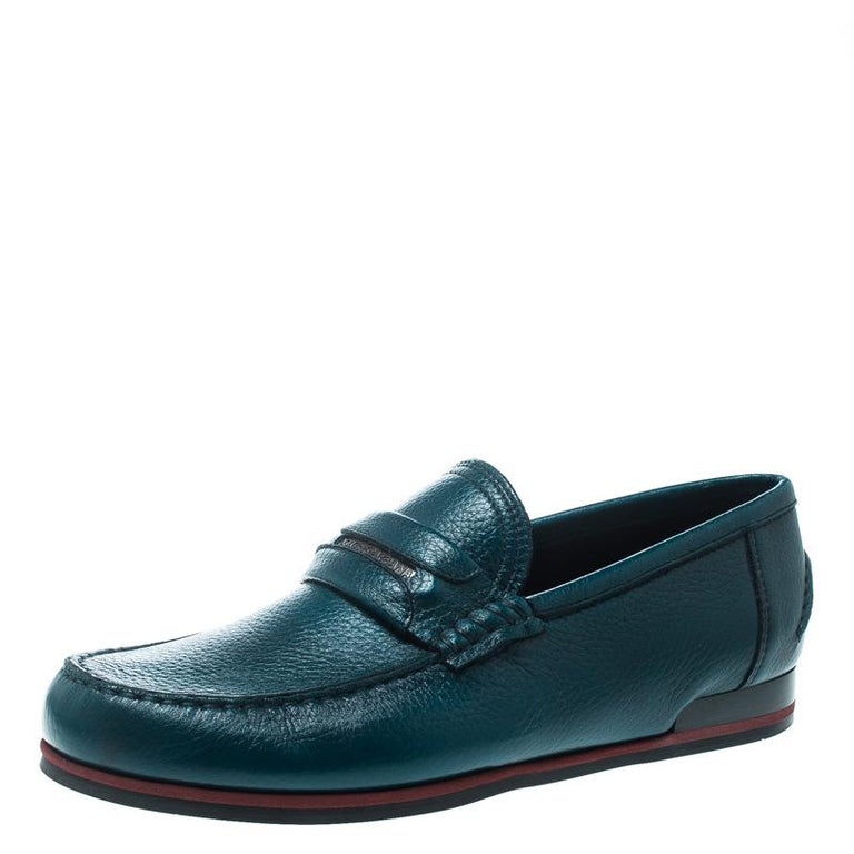 Dolce and Gabbana Emerald Green Leather Genova Loafers Size 41 For Sale