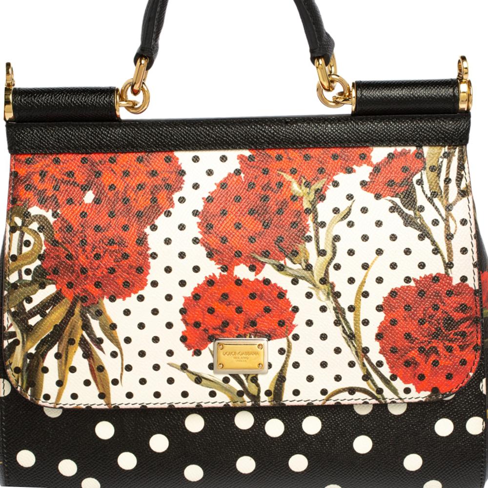 Dolce and Gabbana Floral And Polka Dot Print Leather Miss Sicily Top Handle Bag 2