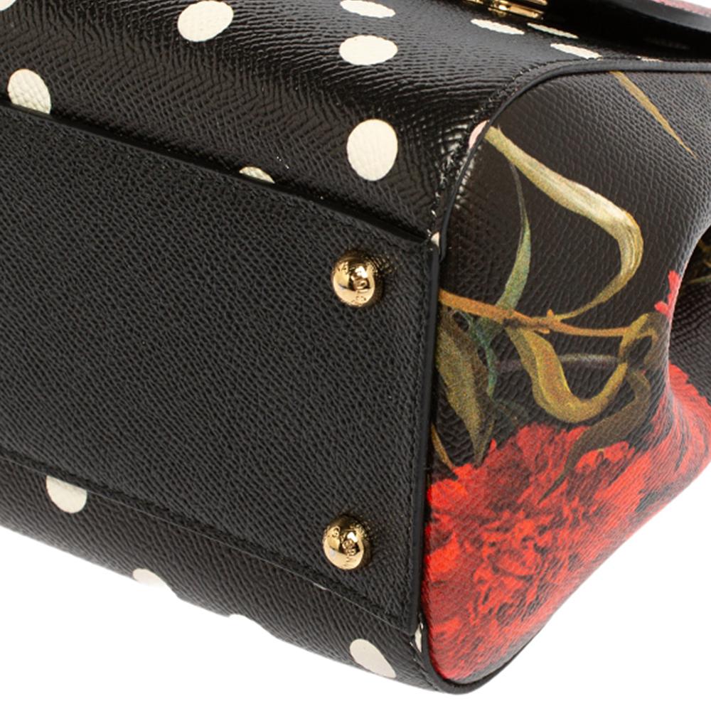 Dolce and Gabbana Floral And Polka Dot Print Leather Miss Sicily Top Handle Bag 3