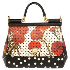Dolce and Gabbana Floral And Polka Dot Print Leather Miss Sicily Top Handle Bag
