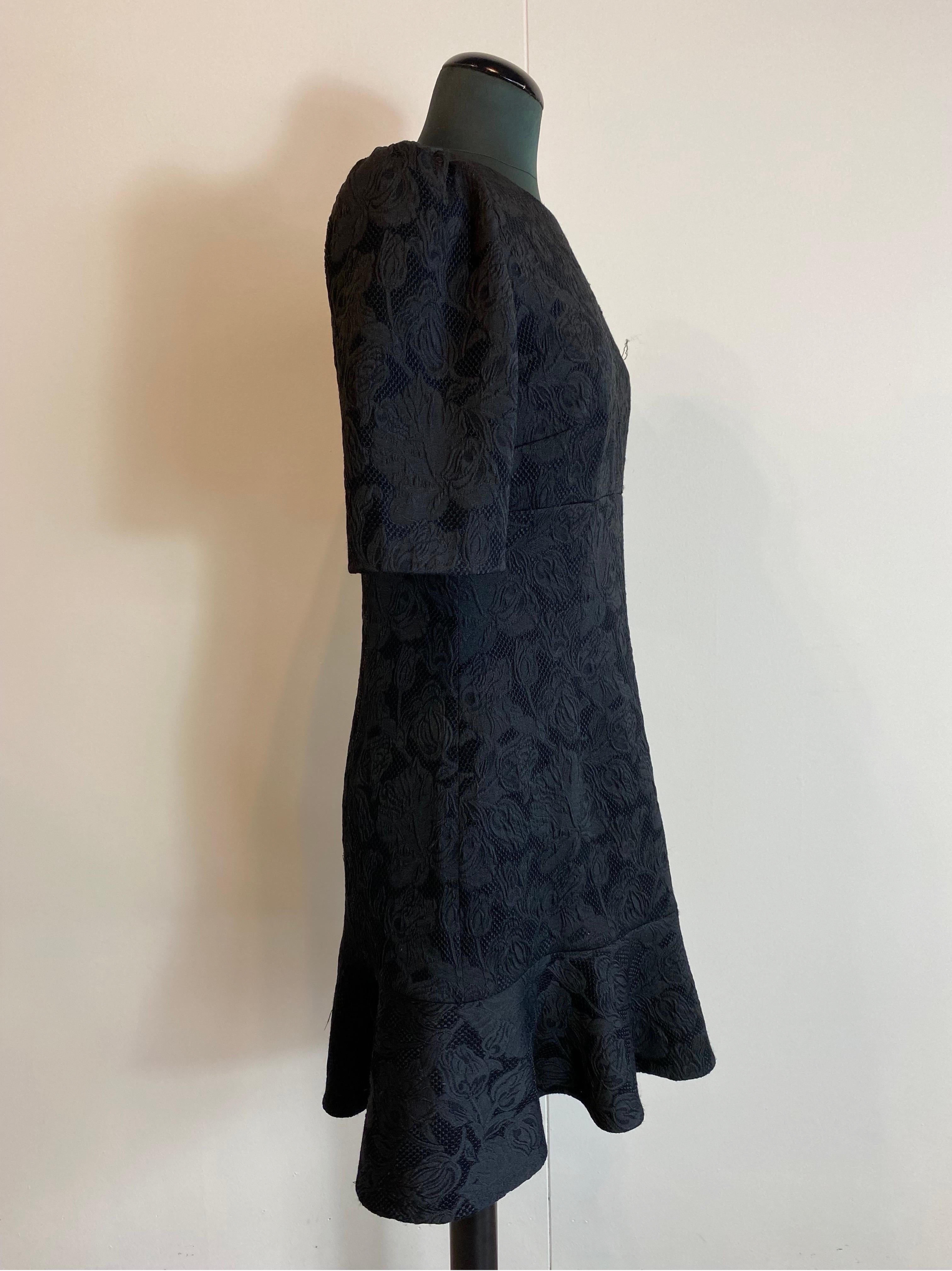 Black Dolce and Gabbana floral brocade mini flare dress