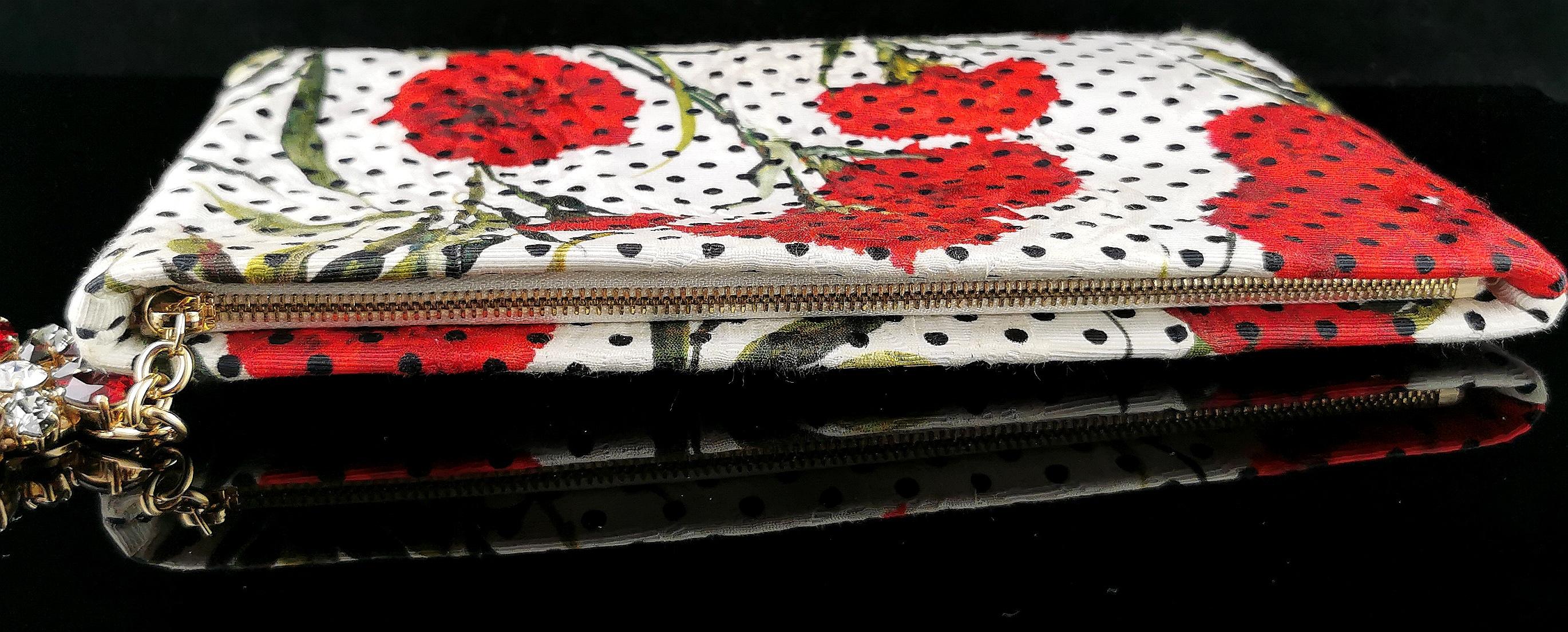 Dolce and Gabbana floral clutch purse, Carnation and Polka dot For Sale 3