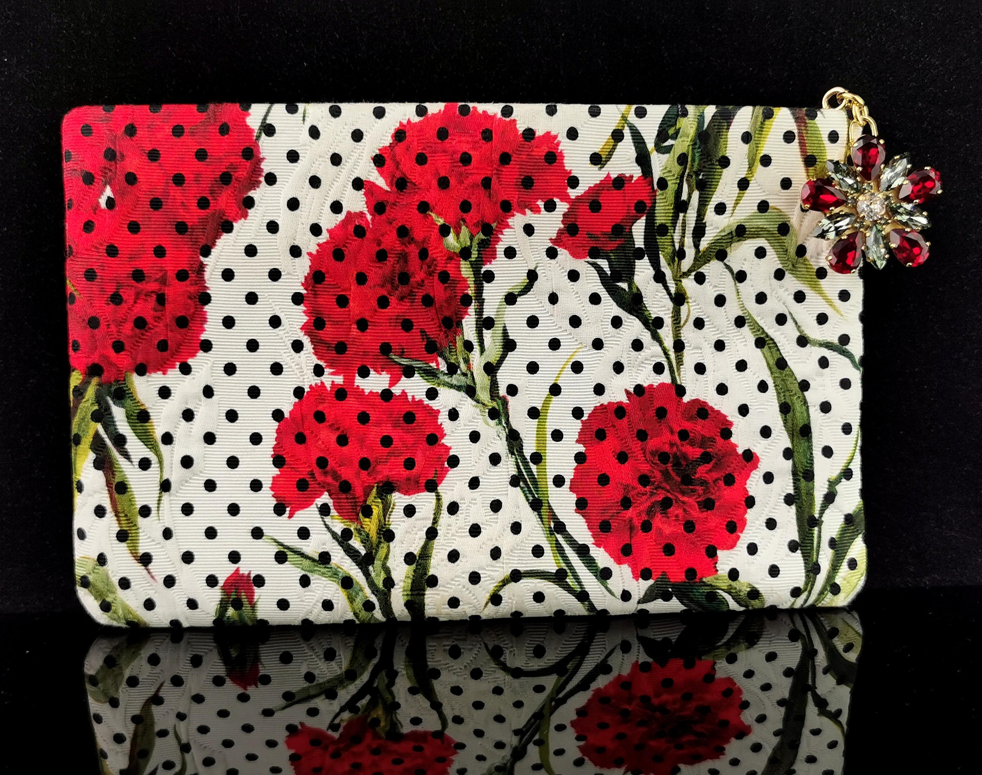 Dolce and Gabbana floral clutch purse, Carnation and Polka dot For Sale 4