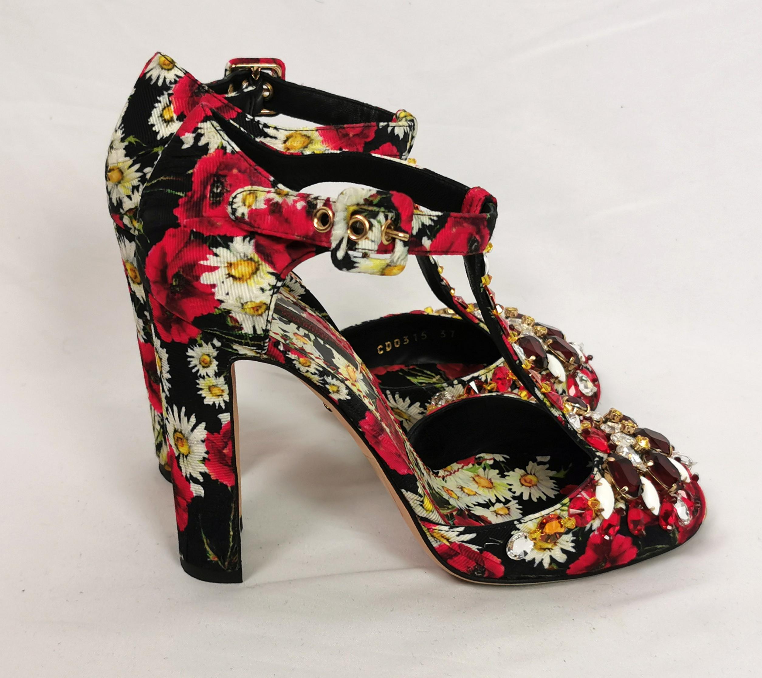 Women's Dolce and Gabbana floral jewelled heeled sandals, Poppy and Daisy shoes 