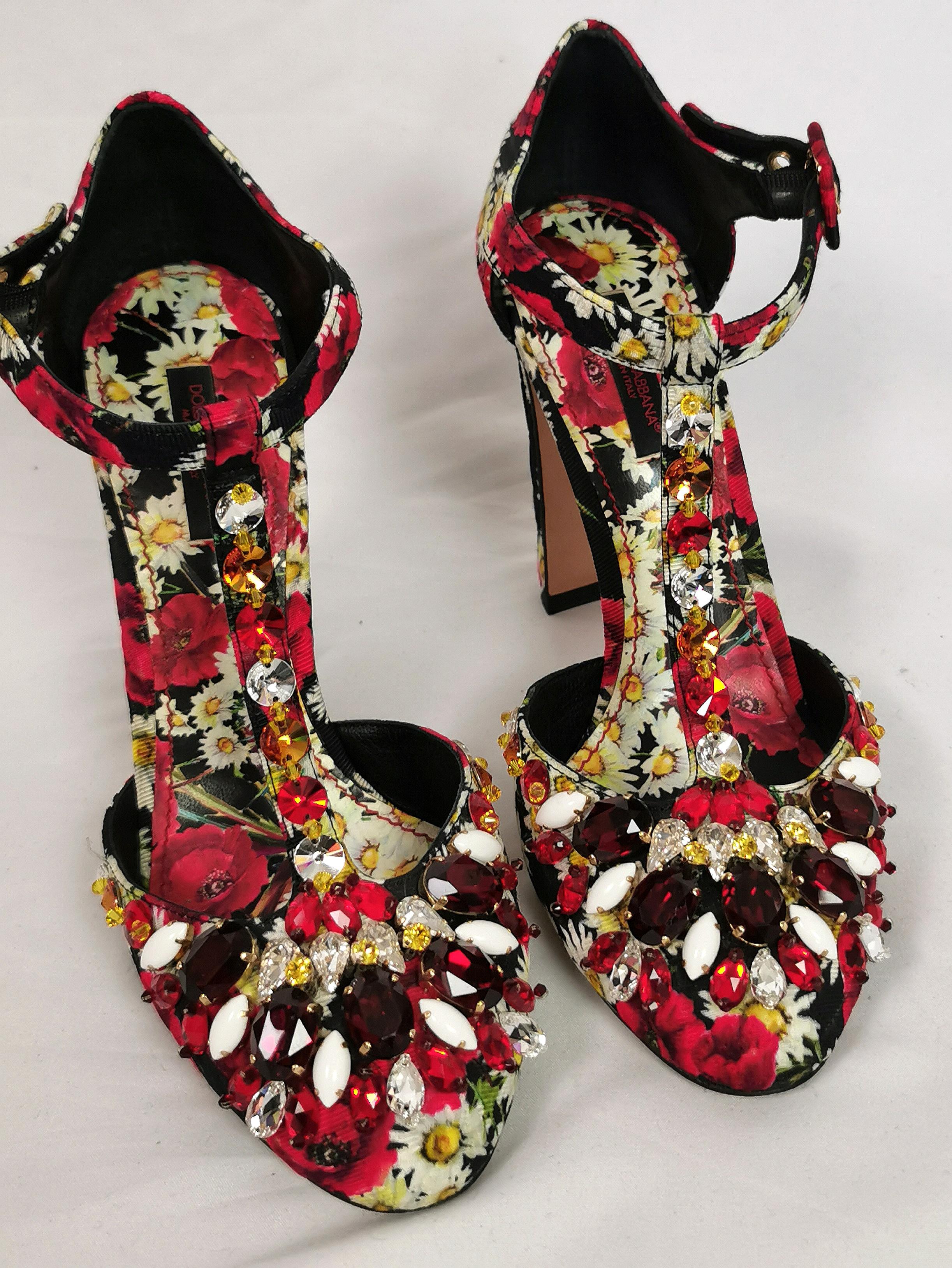 Dolce and Gabbana floral jewelled heeled sandals, Poppy and Daisy shoes  1
