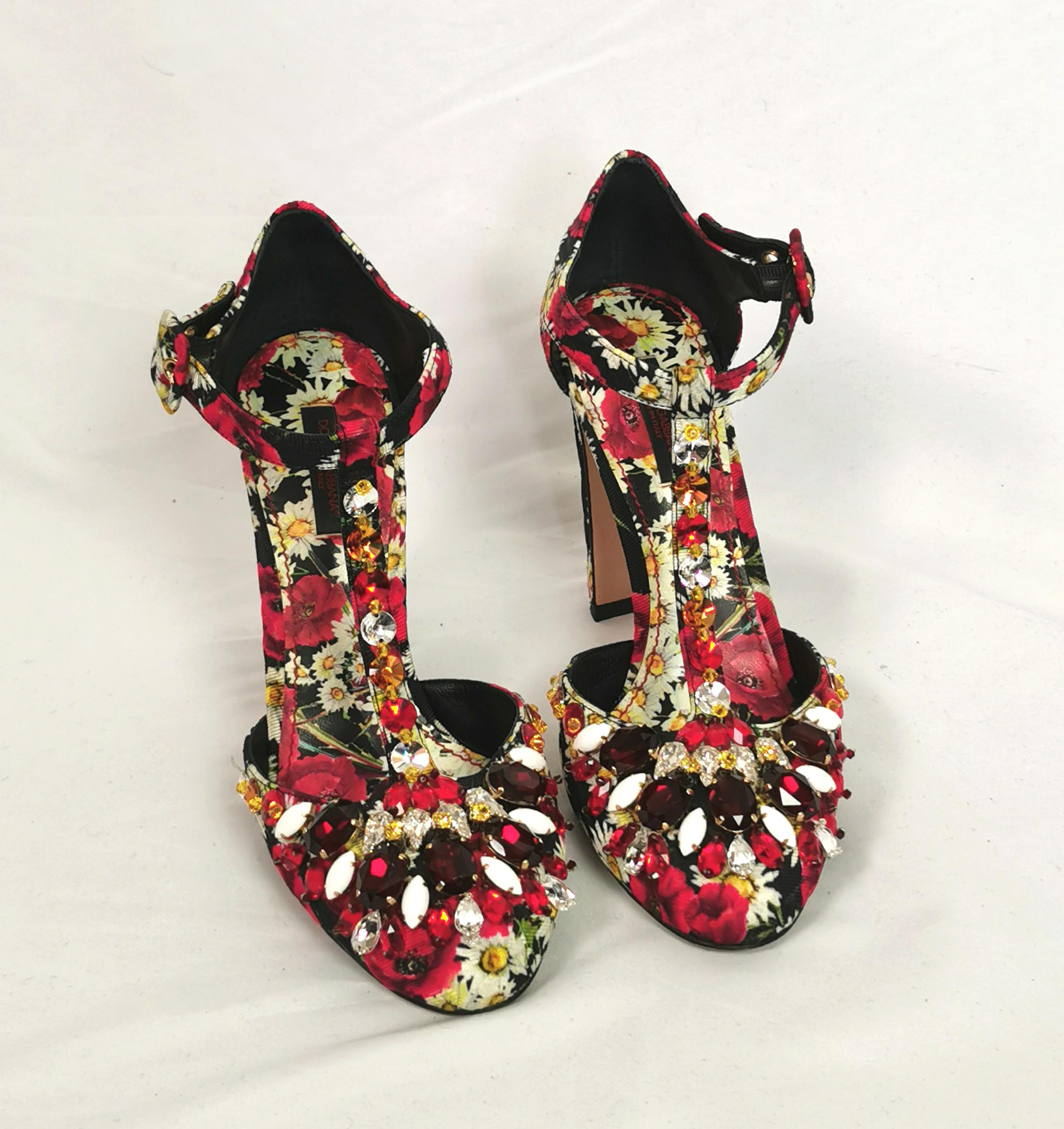 Dolce and Gabbana floral jewelled heeled sandals, Poppy and Daisy shoes  2