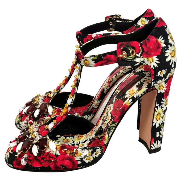 Dolce and Gabbana floral jewelled heeled sandals, Poppy and Daisy shoes For  Sale at 1stDibs