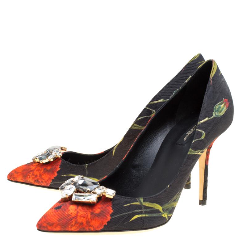 Dolce and Gabbana Floral Print Jacquard Fabric Crystal Embellished Pumps Size 41 2