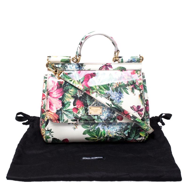 Dolce and Gabbana Floral Print Patent Leather Medium Miss Sicily Top Handle Bag 6