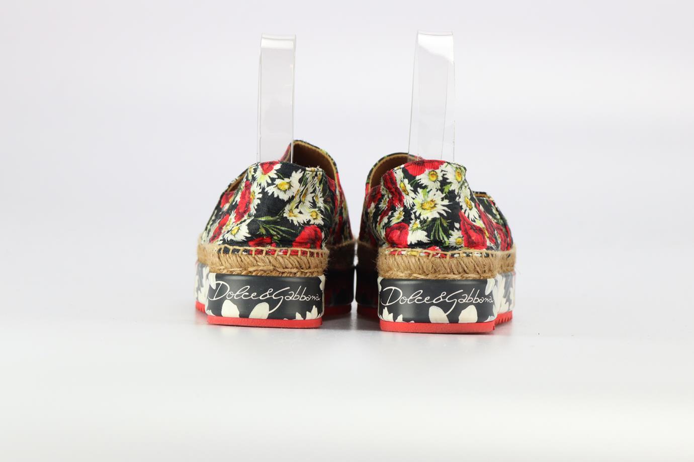 Dolce And Gabbana Floral Print Satin Platform Espadrille Eu 40 Uk 7 Us 10 In Excellent Condition In London, GB