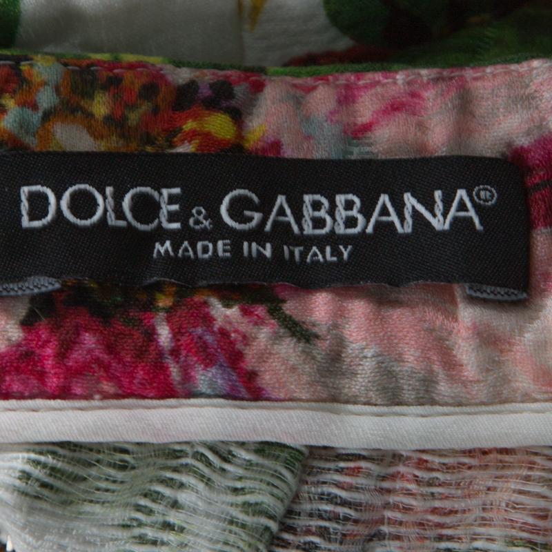 Women's Dolce and Gabbana Floral Print Silk Blend Jacquard Applique Lace Detail Skirt S