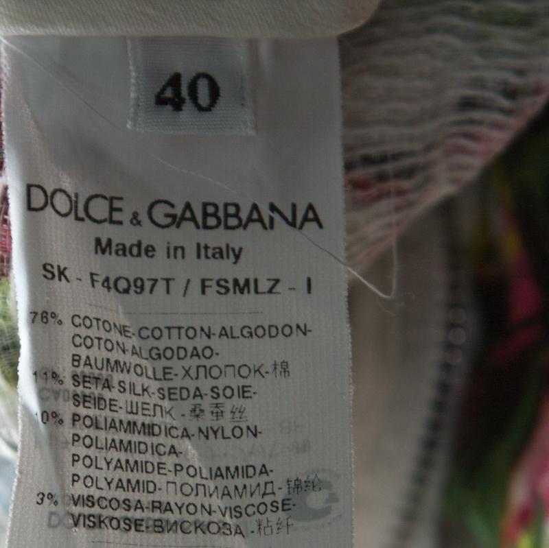 Dolce and Gabbana Floral Print Silk Blend Jacquard Applique Lace Detail Skirt S 1