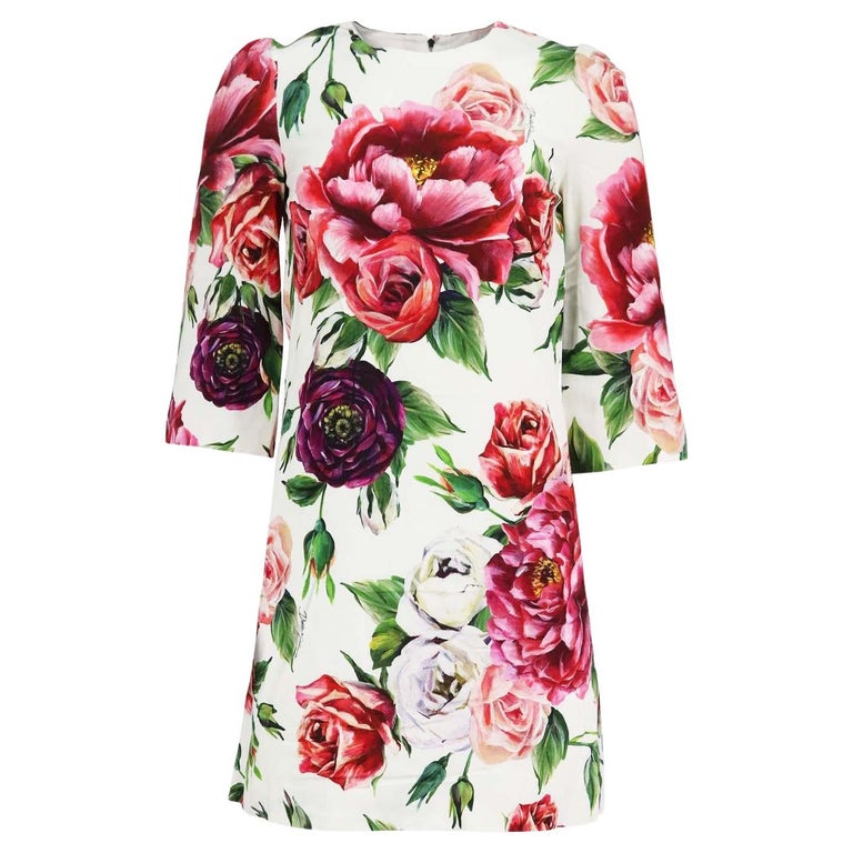 Dolce And Gabbana Floral Print Stretch Crepe Mini Dress IT 36 UK 4 For Sale  at 1stDibs