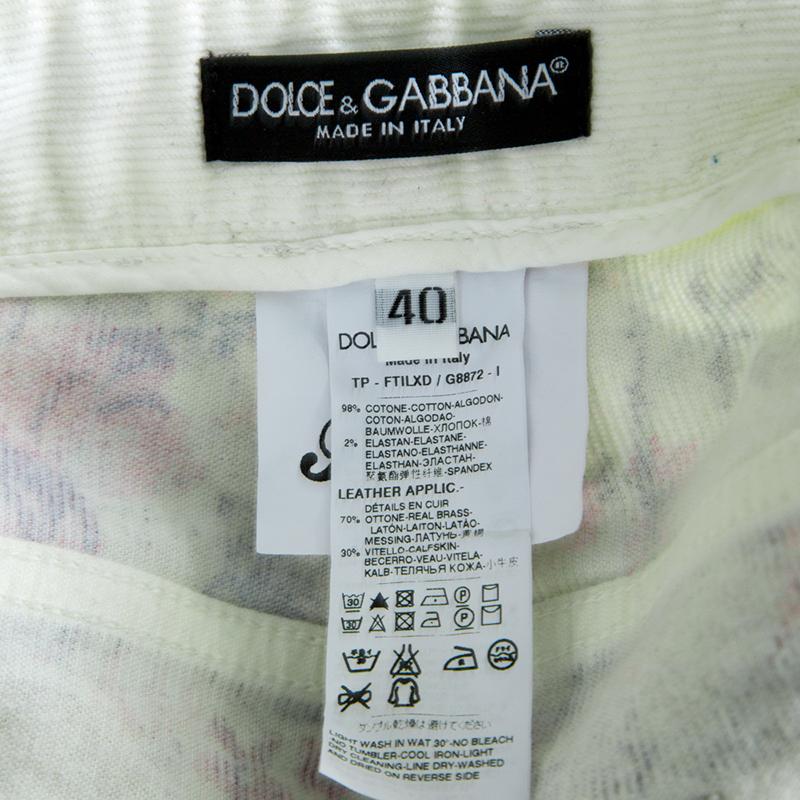 Dolce and Gabbana Floral Printed Corduroy Skinny Pretty Pants S In Good Condition In Dubai, Al Qouz 2