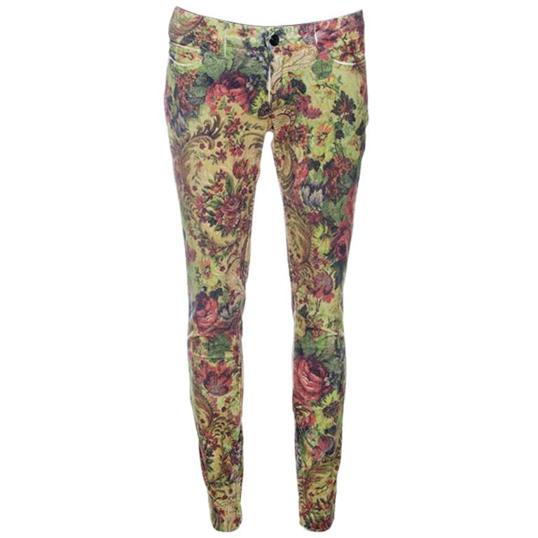 Dolce and Gabbana Floral Printed Corduroy Skinny Pretty Pants S