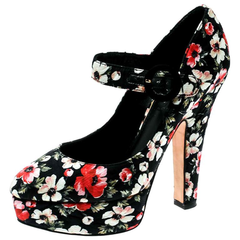 Dolce and Gabbana Floral Printed Fabric Mary Jane Platform Pumps Size ...