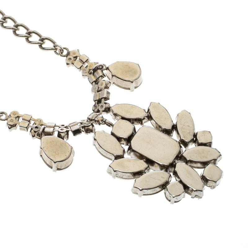 Dolce and Gabbana Flower Crystal Silver Tone Necklace In Excellent Condition In Dubai, Al Qouz 2